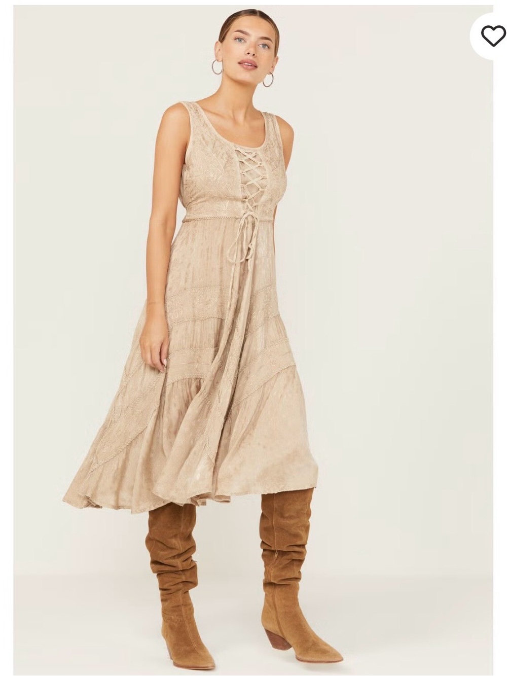 Scully Lace Up Jacquard Dress Sz L Latte